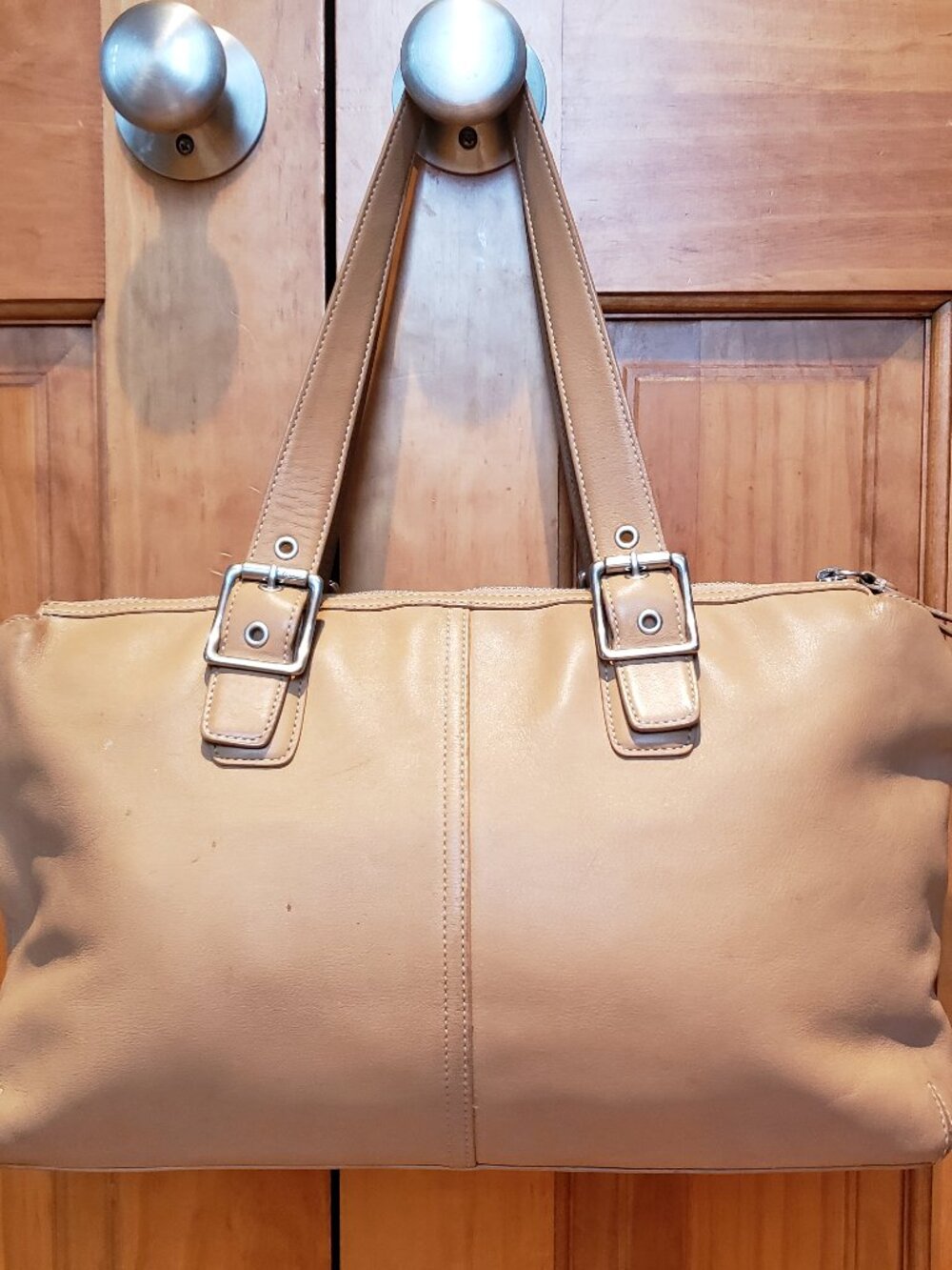Coach 9554 Tan Leather Y2K Hampton Tote Light Brown Silver Hardware